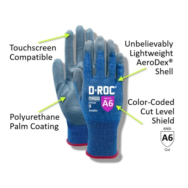 DROC AeroDex 18Gauge Extremely Lightweight Polyurethane Coated Work Glove  Cut Level A6